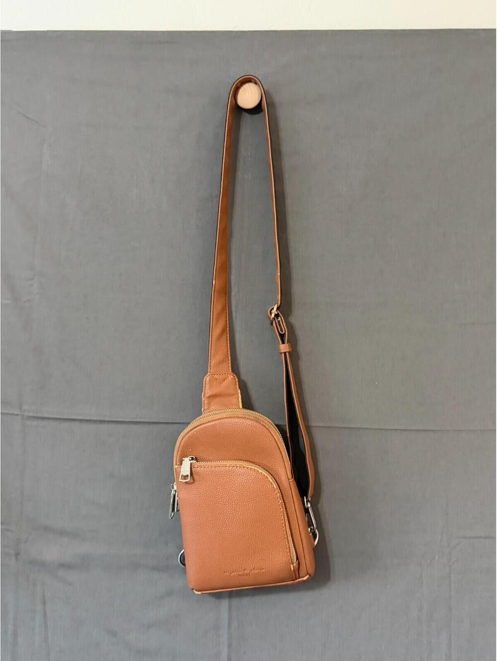 INICAT Small Crossbody Sling Bag Tan Vegan Leather Fanny Pack Travel Purse
